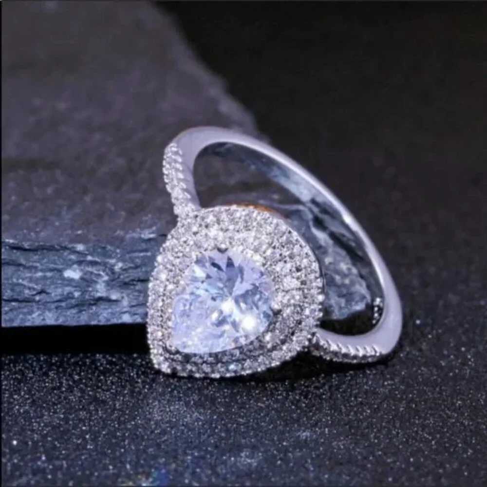 NEW PEAR CUT 925 STERLING STERLING DIAMOND RING - Picture 7 of 7